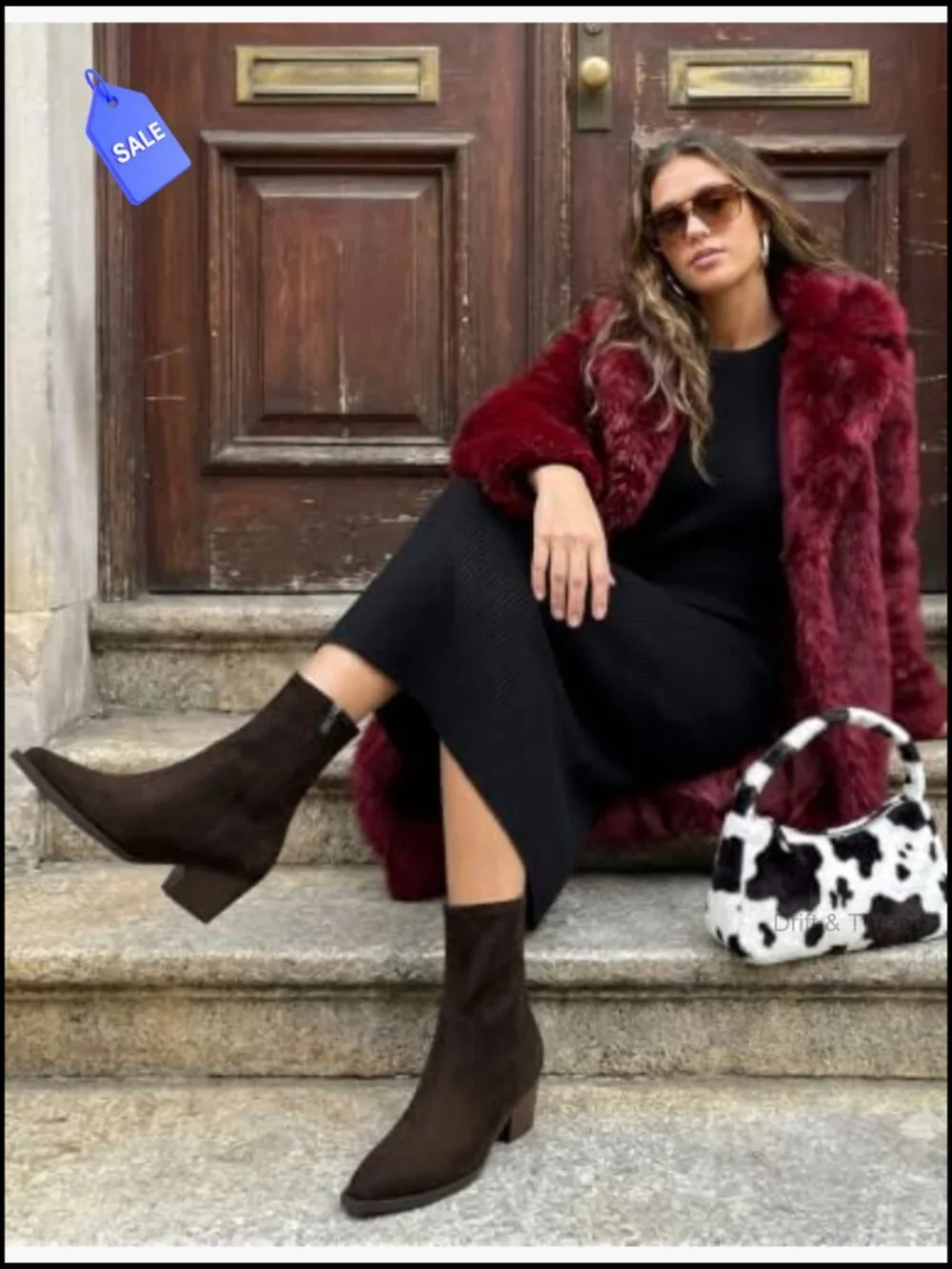 Women's Chunky Heel Ankle Boots Pointed Toe Side Zipper Faux Suede